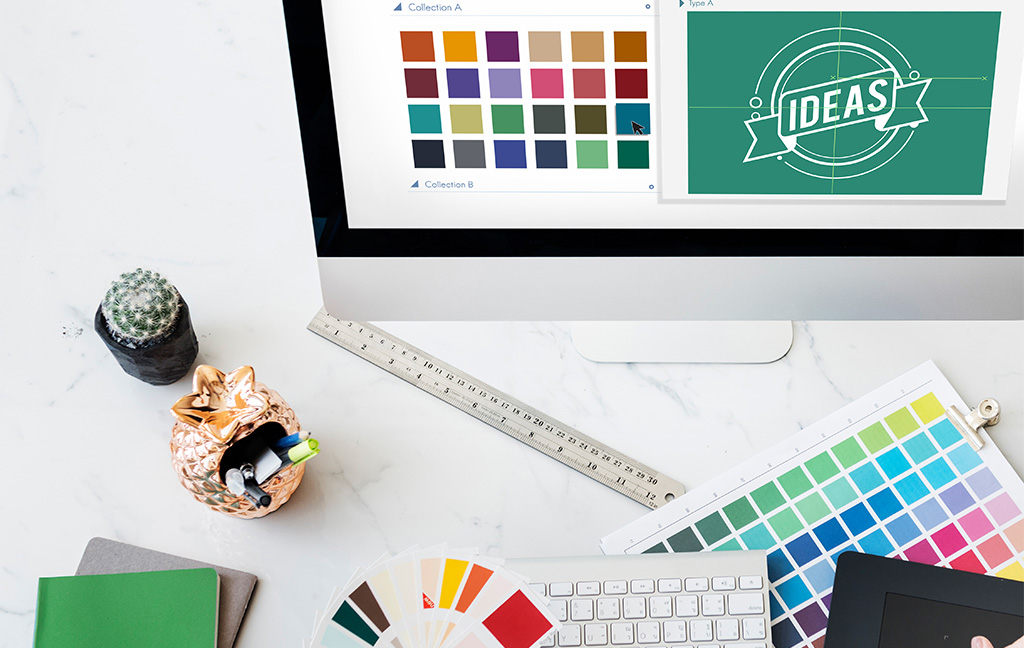 computadora mostrando un maquetado de diseño de logotipo